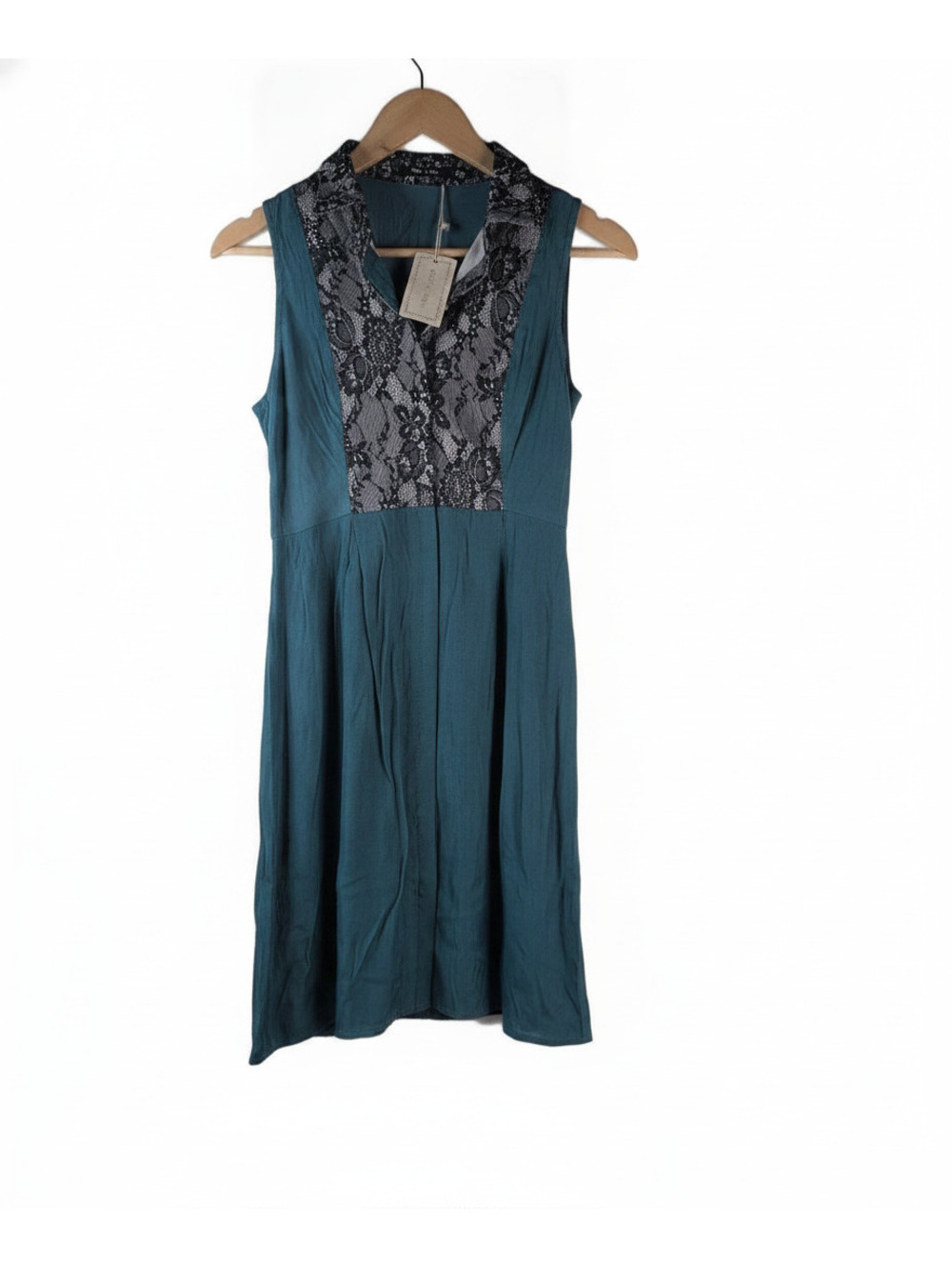 NWT Doe & Rae Teal Green Sleeveless Mini Dress with Black Lace Overlay, Size M